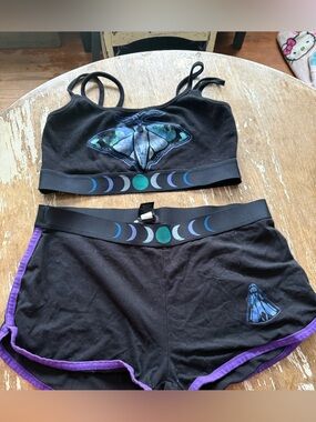 Black Moon Phase Moth Bralette and Shorts Set